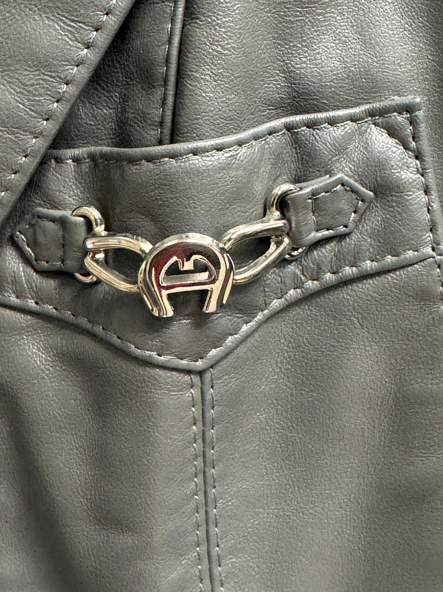 1970s Etienne Aigner Pewter Gray Leather Blazer