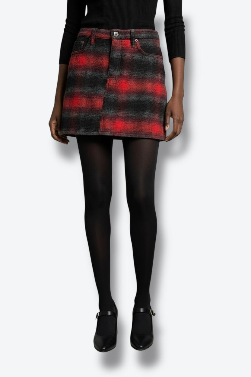 Y2K Dolce & Gabbana Red Flannel and Corduroy Mini Skirt