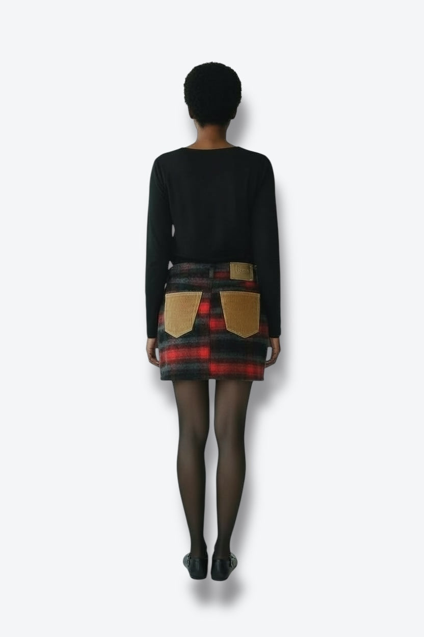 Y2K Dolce & Gabbana Red Flannel and Corduroy Mini Skirt