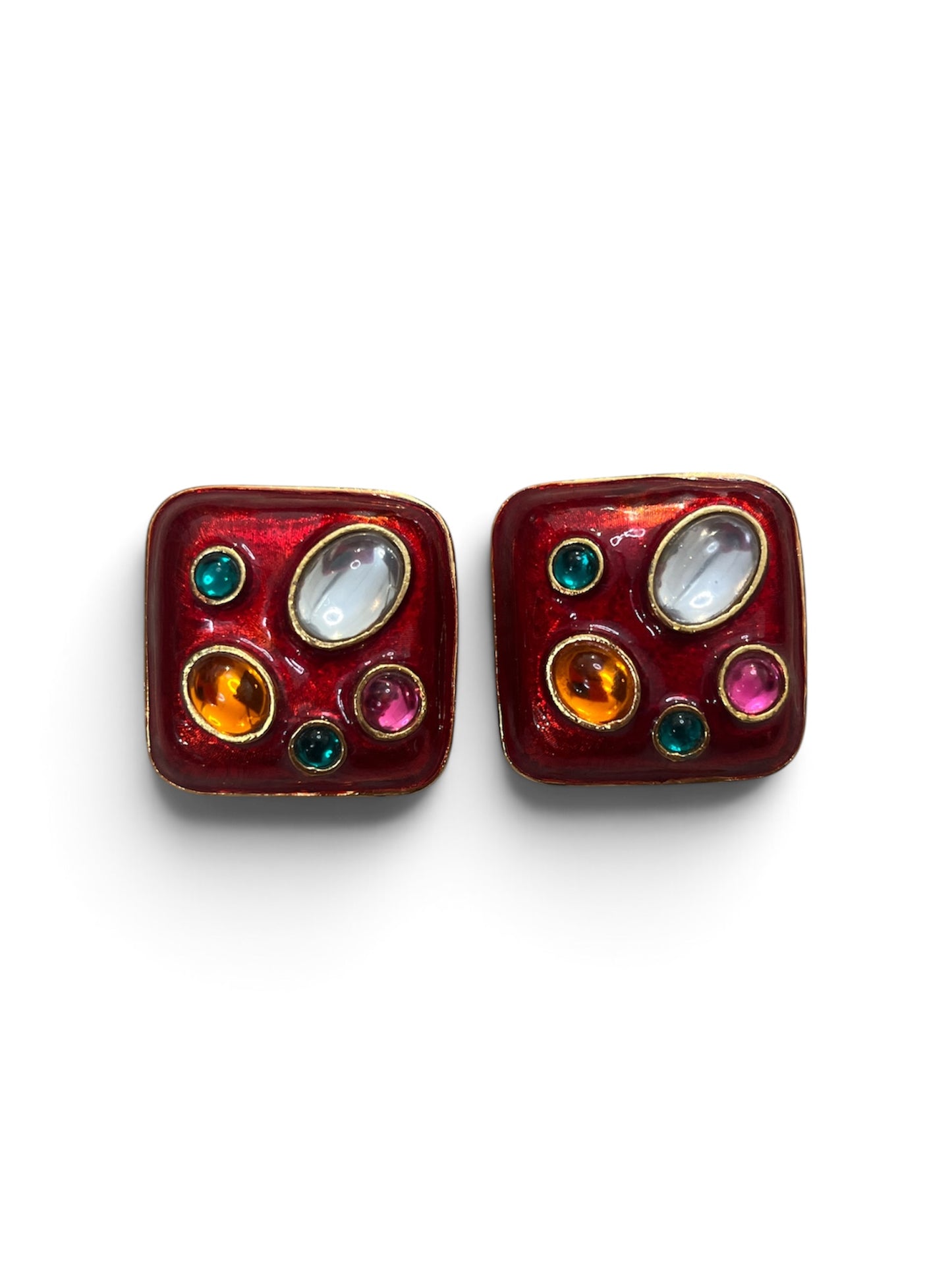 1990s Red Gemstone Earrings (Clip)