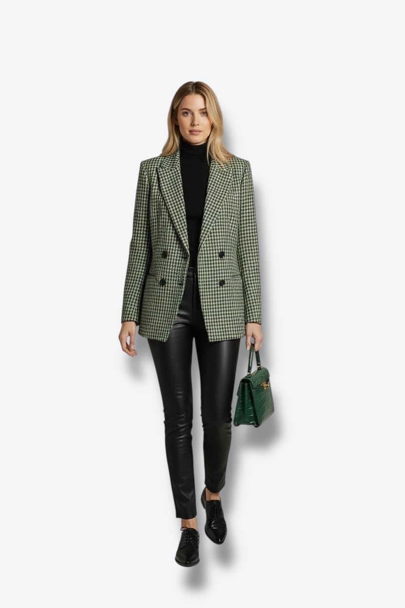 1980s Escada by Margaretha Ley Lime Green and Navy Check Jacket