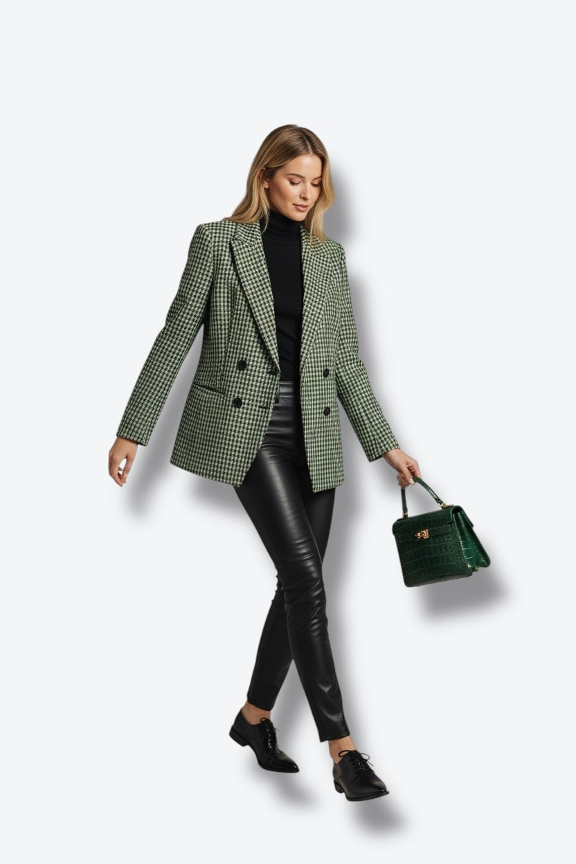 1980s Escada by Margaretha Ley Lime Green and Navy Check Jacket