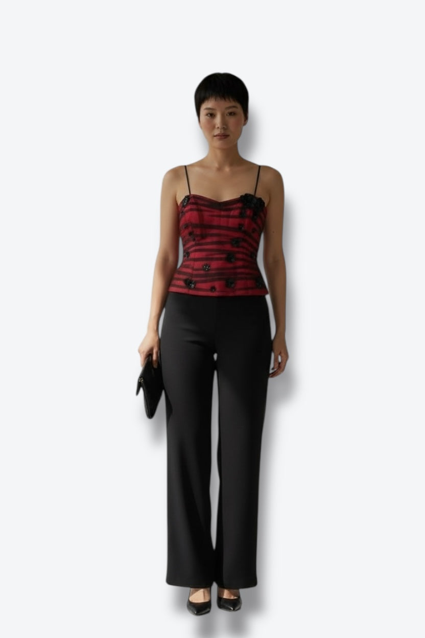 Vintage Kay Unger New York Rose and Red Beaded Evening Bustier