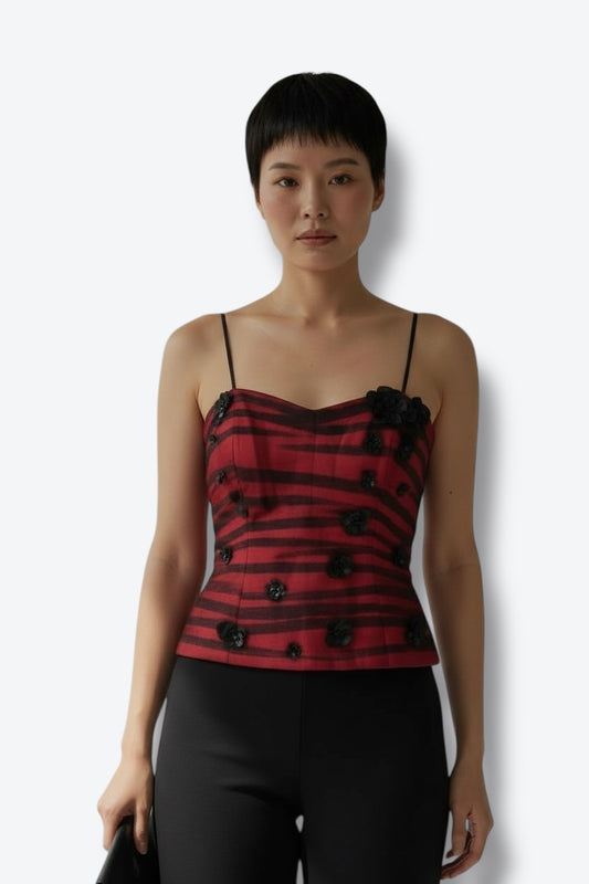 Vintage Kay Unger New York Rose and Red Beaded Evening Bustier