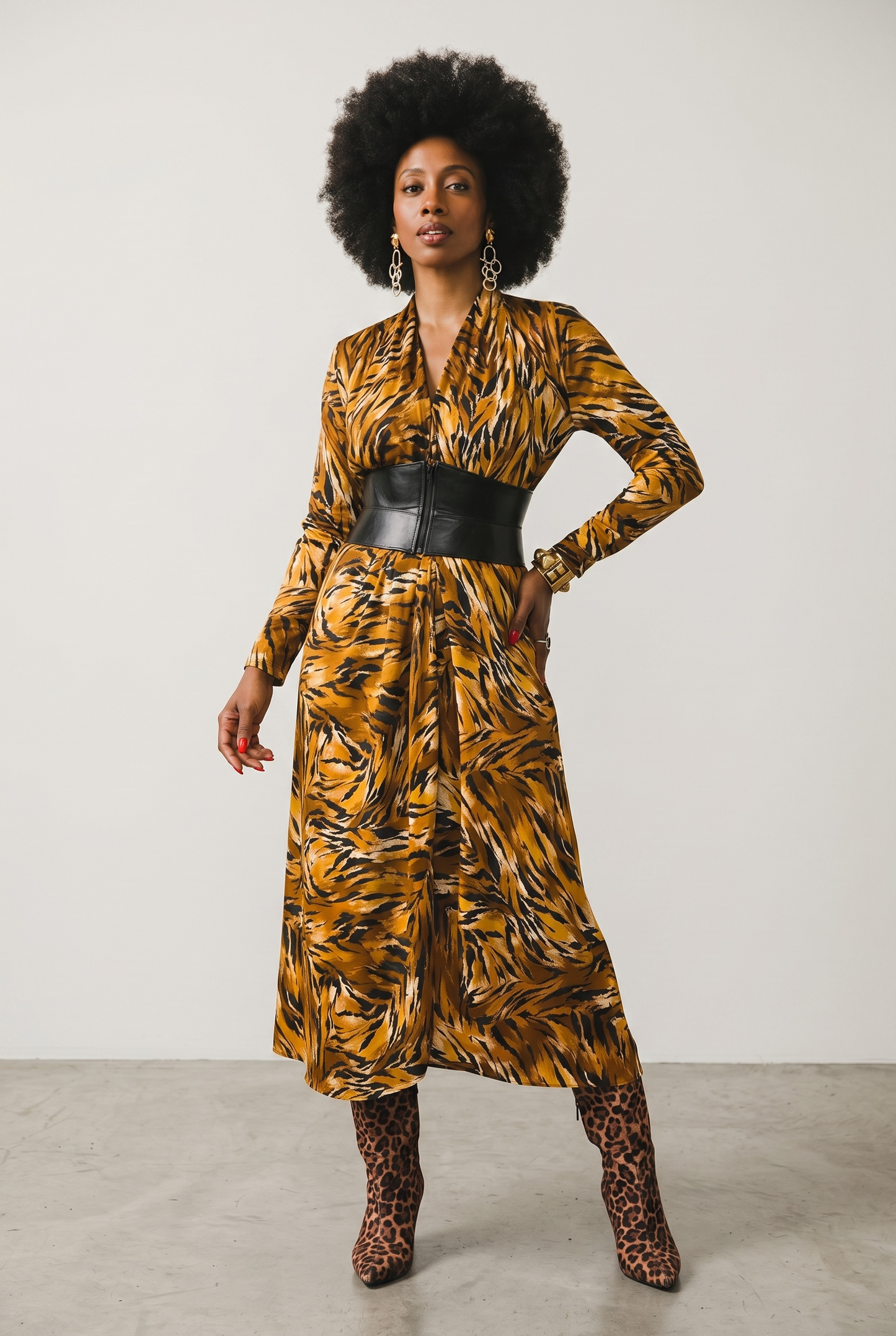 1970s Dorian Hollywood Glam Animal Print Wrap Dress (Belt not included)
