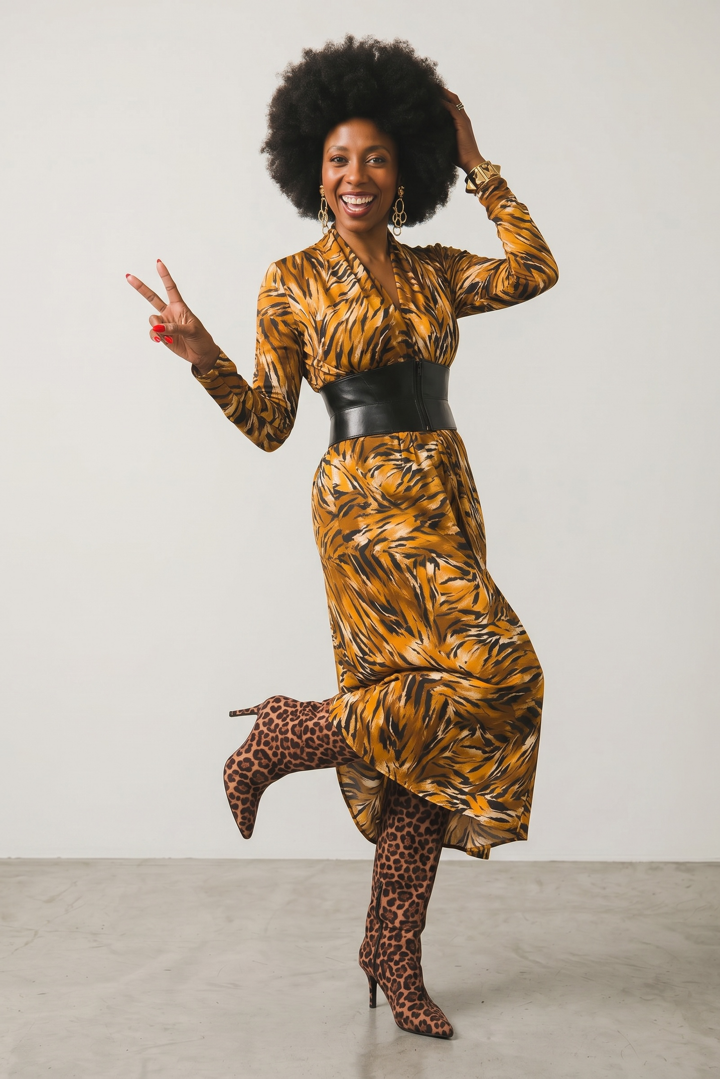1970s Dorian Hollywood Glam Animal Print Wrap Dress (Belt not included)