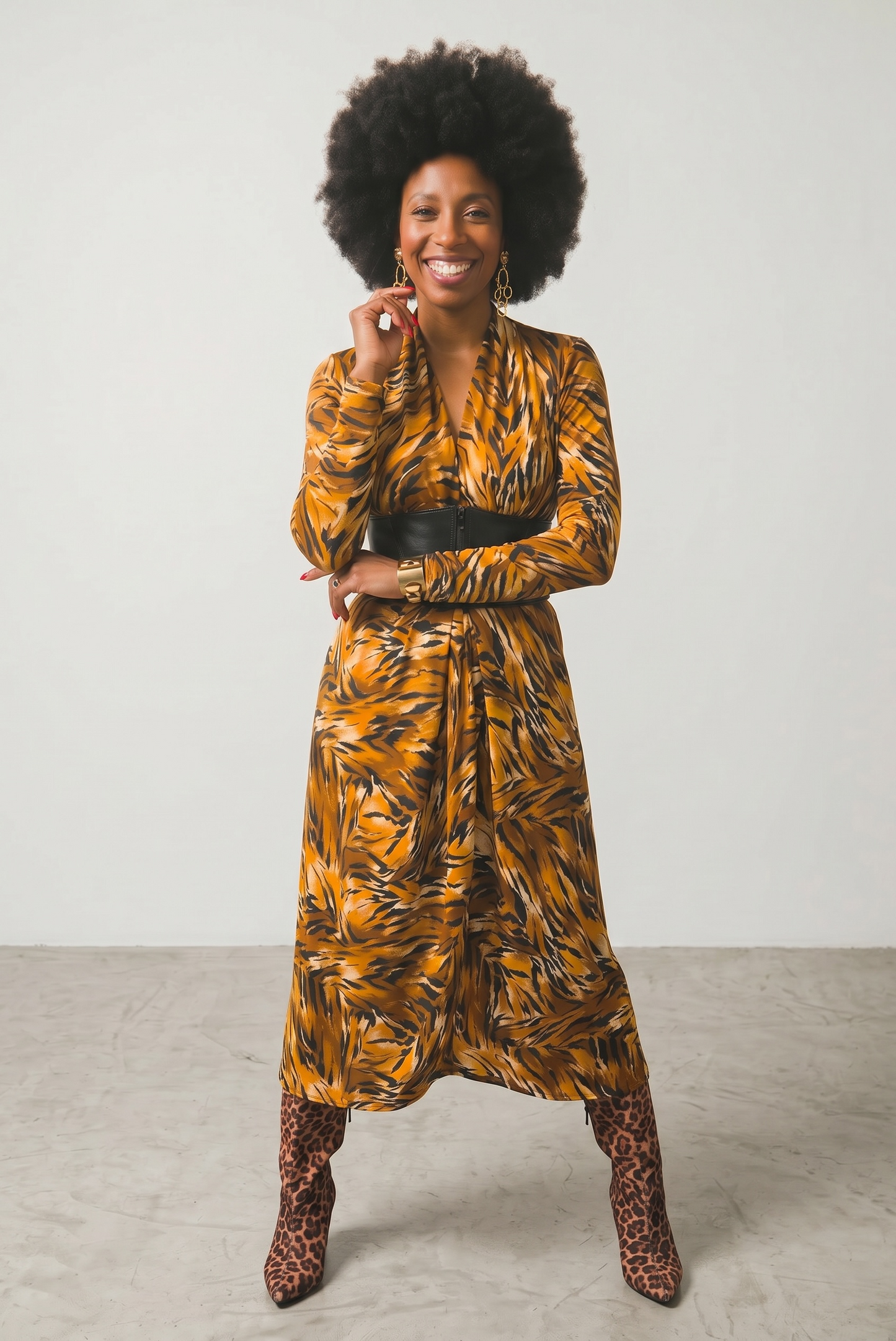 1970s Dorian Hollywood Glam Animal Print Wrap Dress (Belt not included)