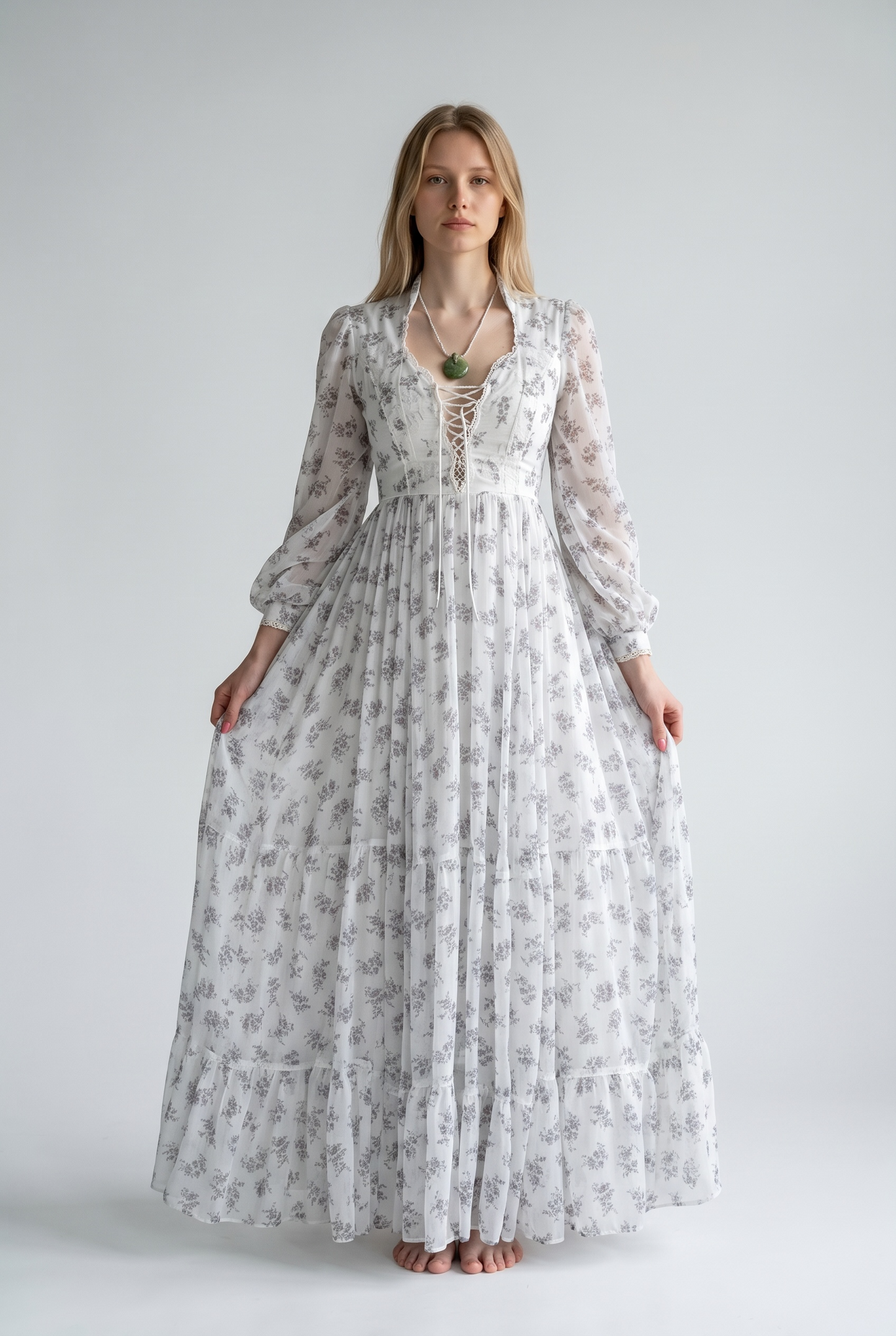 1970s Gunne Saks Floral Dress