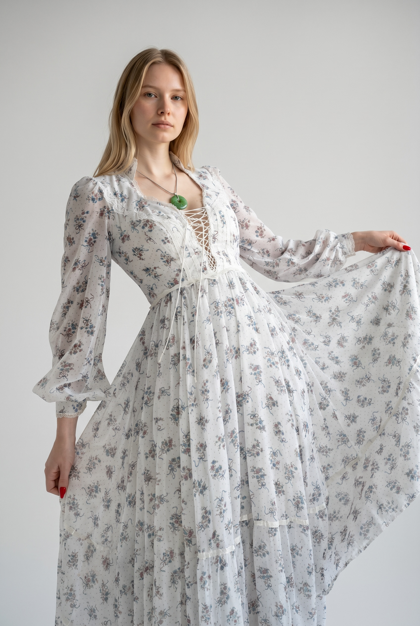 1970s Gunne Saks Floral Dress