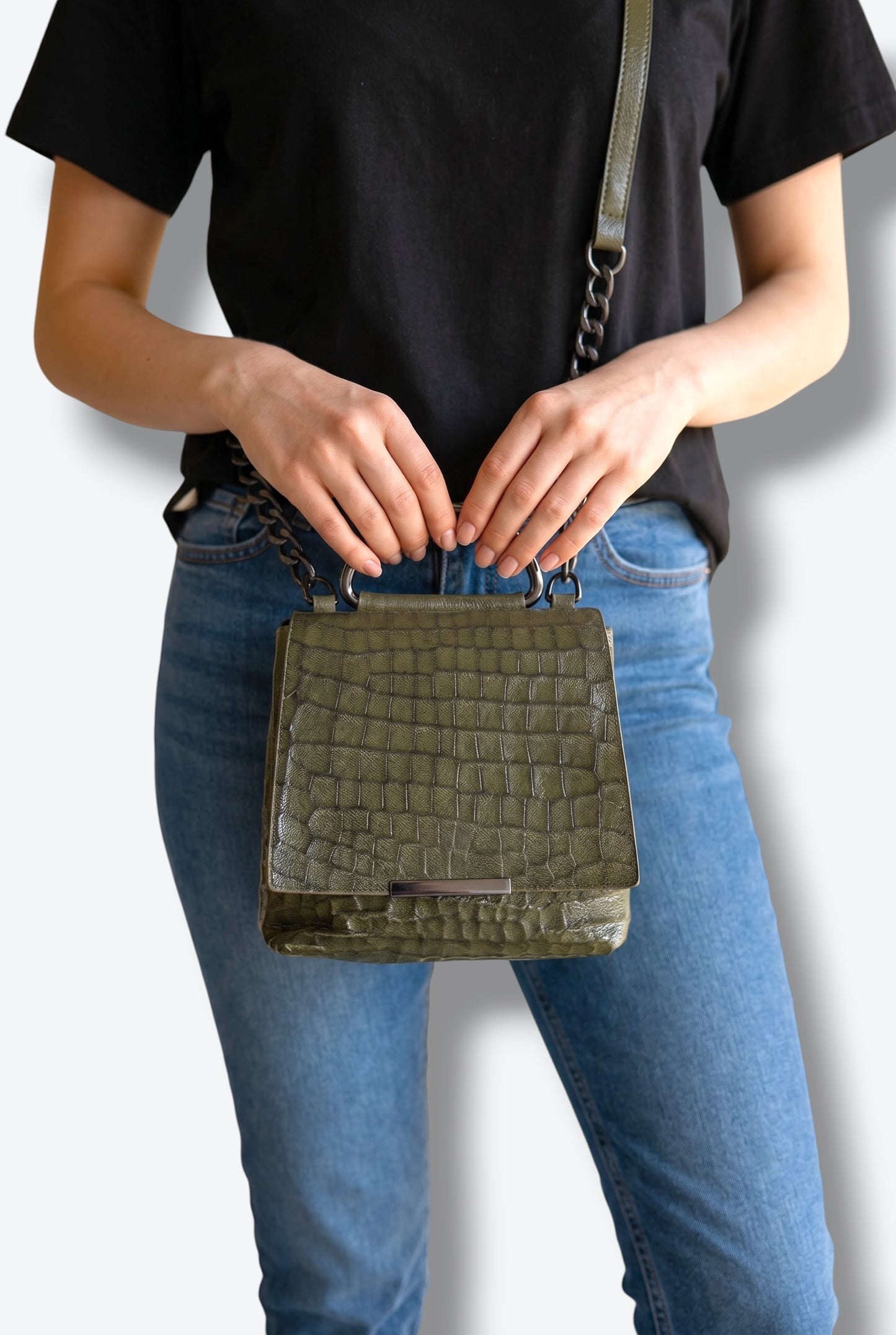 Daniella Lehavi Hunter Green Embossed Crossbody