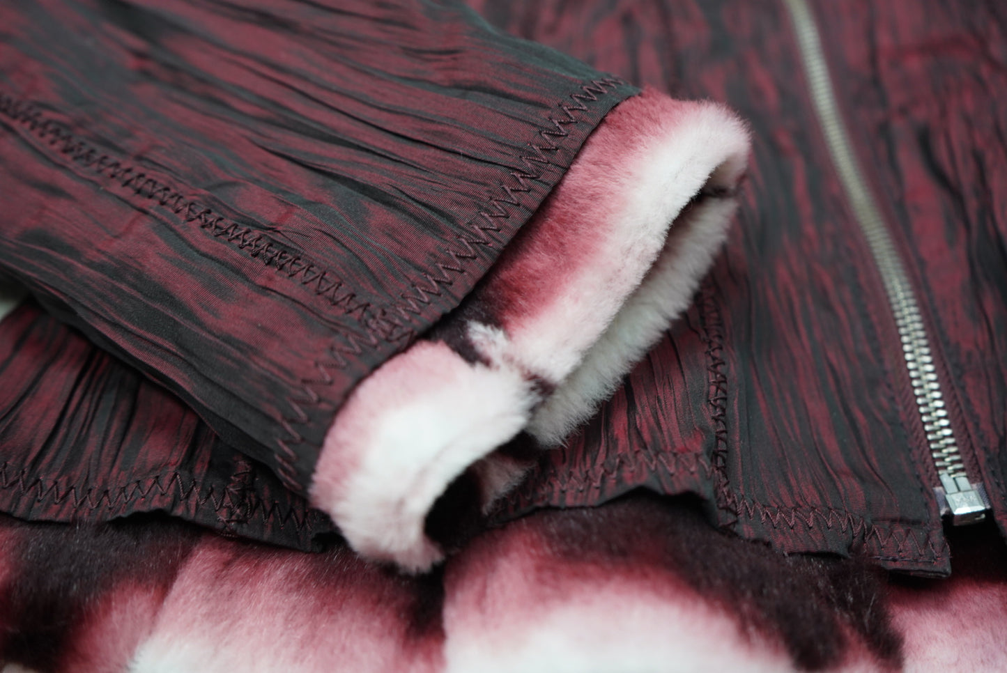 Marengo Reversible Crimson and White Fur and Raw Silk Ski Jacket