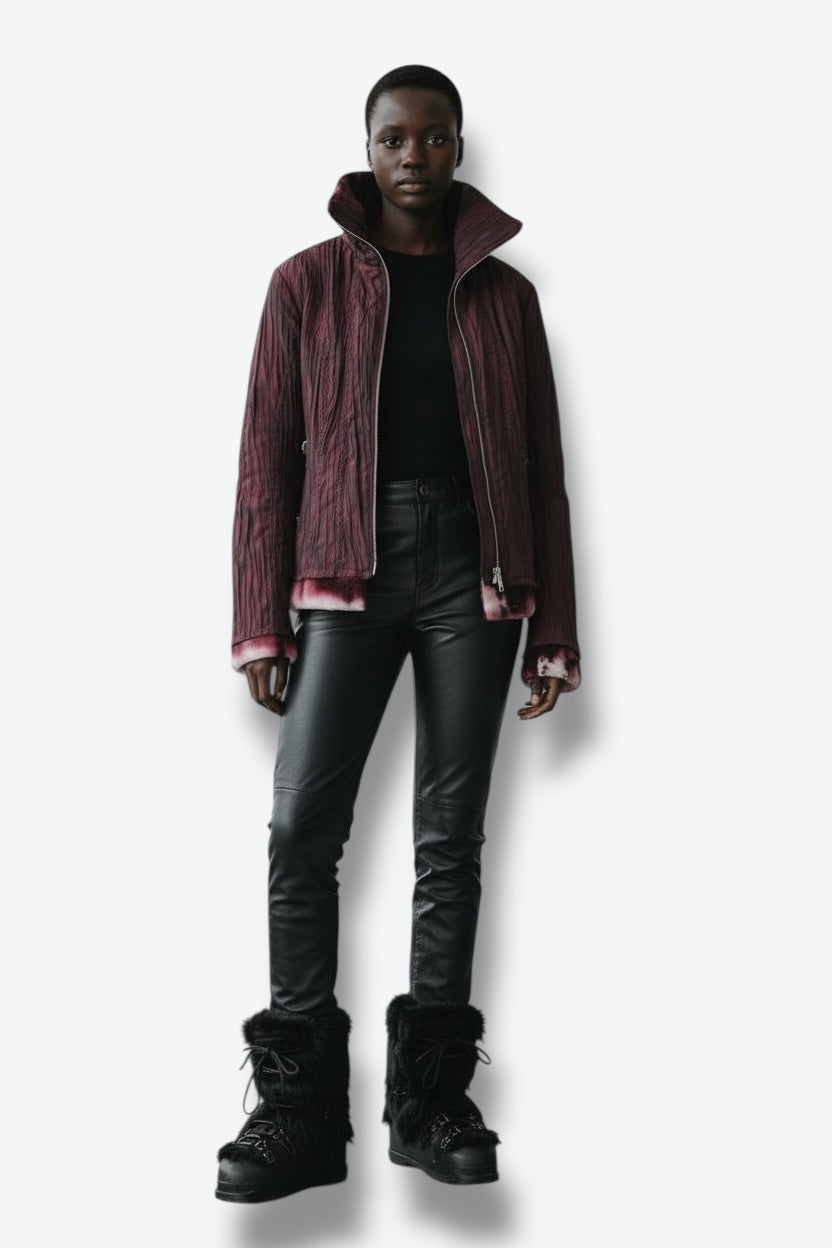 Marengo Reversible Crimson and White Fur and Raw Silk Ski Jacket