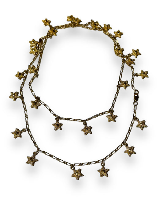 1990s Gold Star Long Strand Necklace (Unsigned)