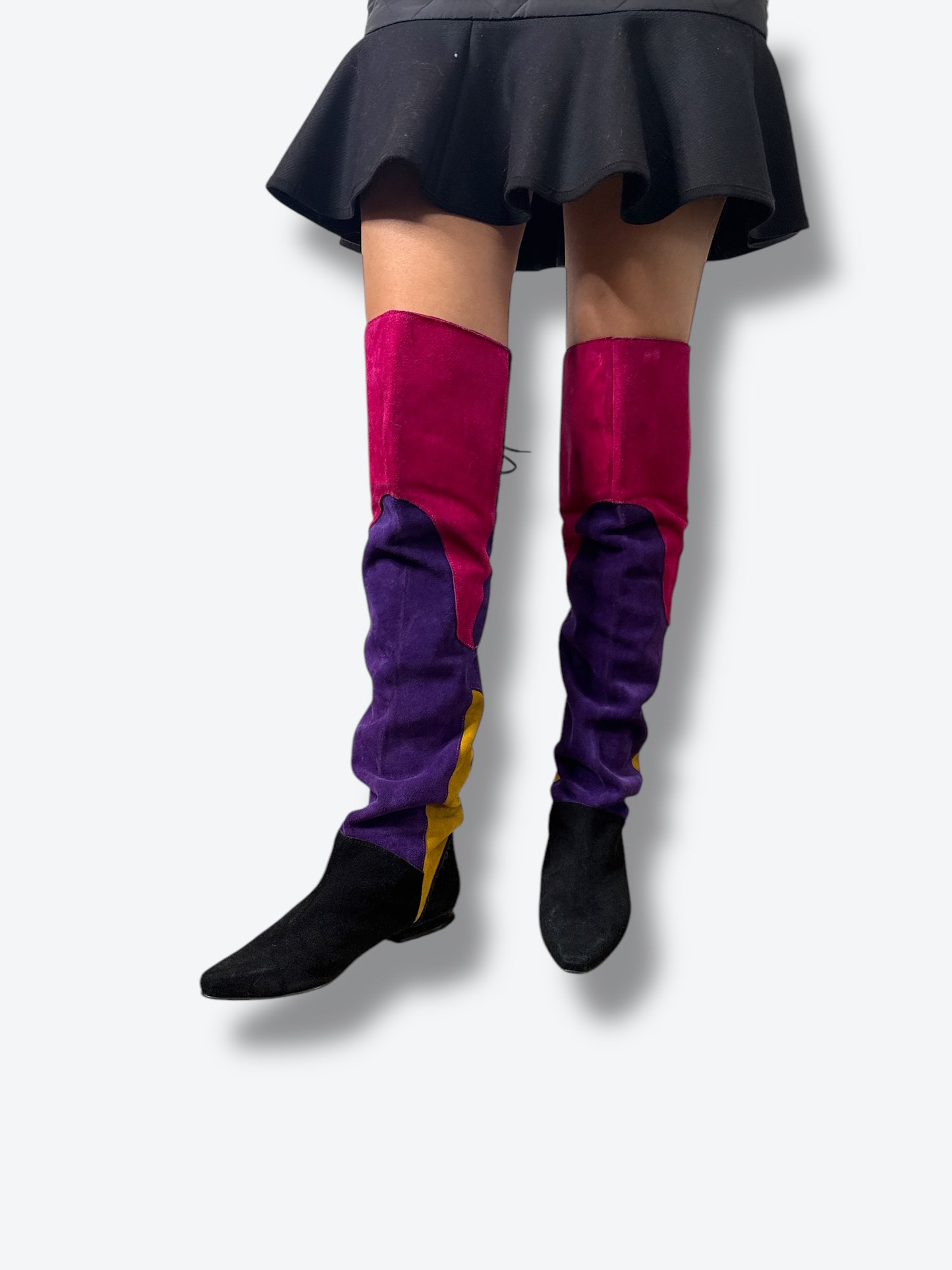 1980s Multi Colored Suede Knee High Corset  Booties