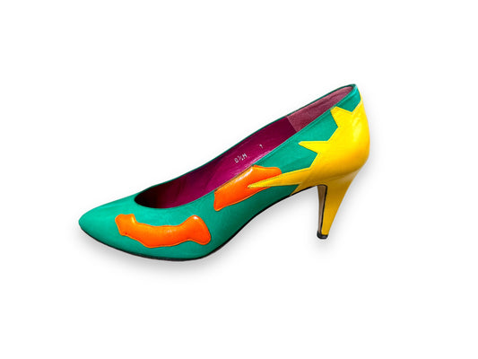 1980s Glacèe Multi colored Leather Pumps