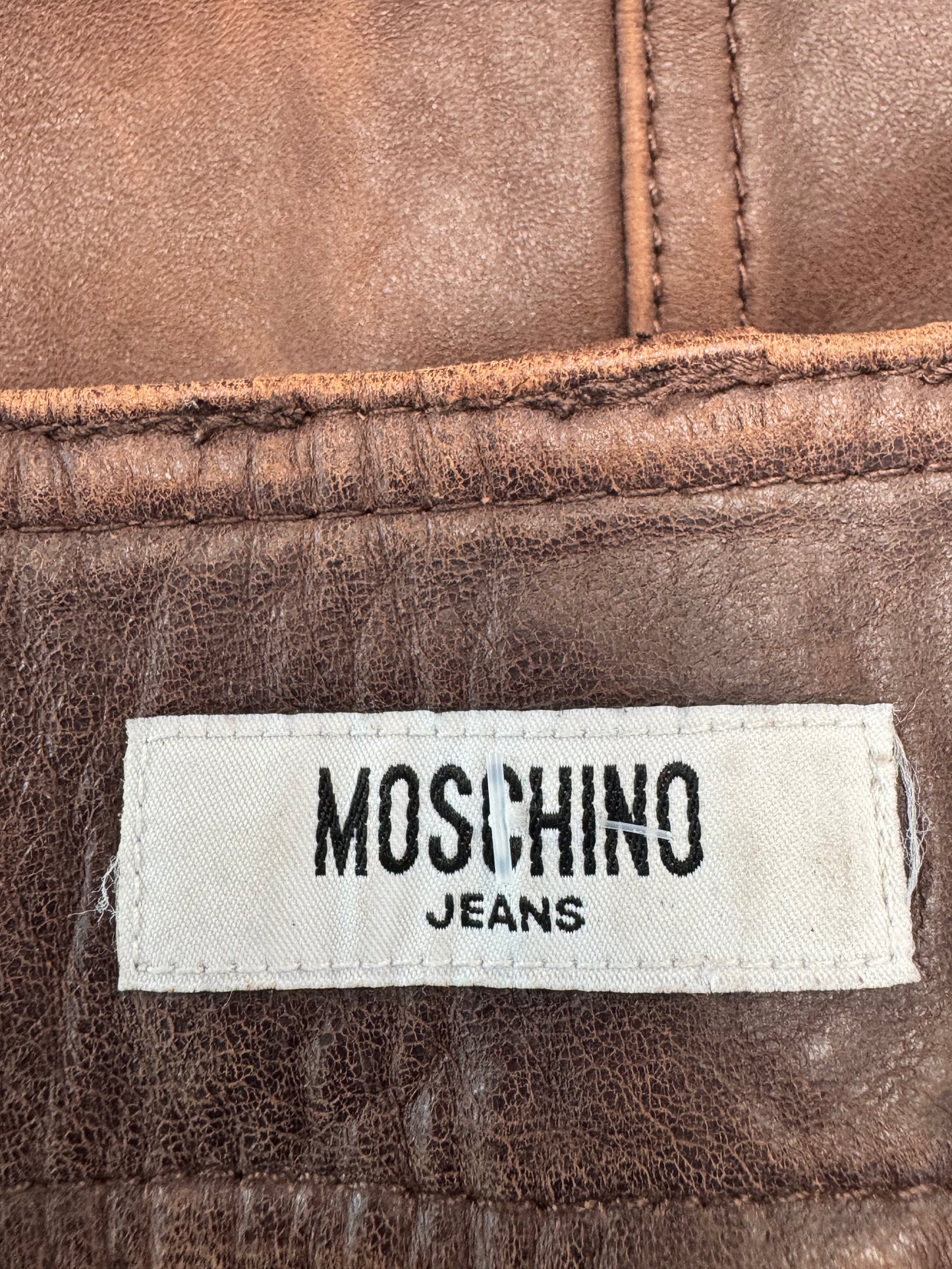 #19. Y2K Moschino Brown Leather Grommet Buckle Mini Skirt