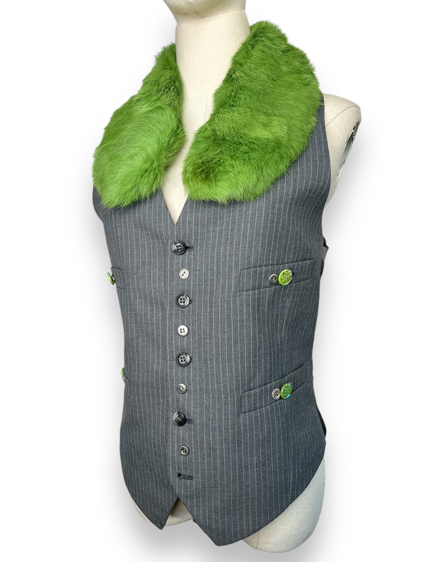 Y2K Fur Collar Pinstripe Vest