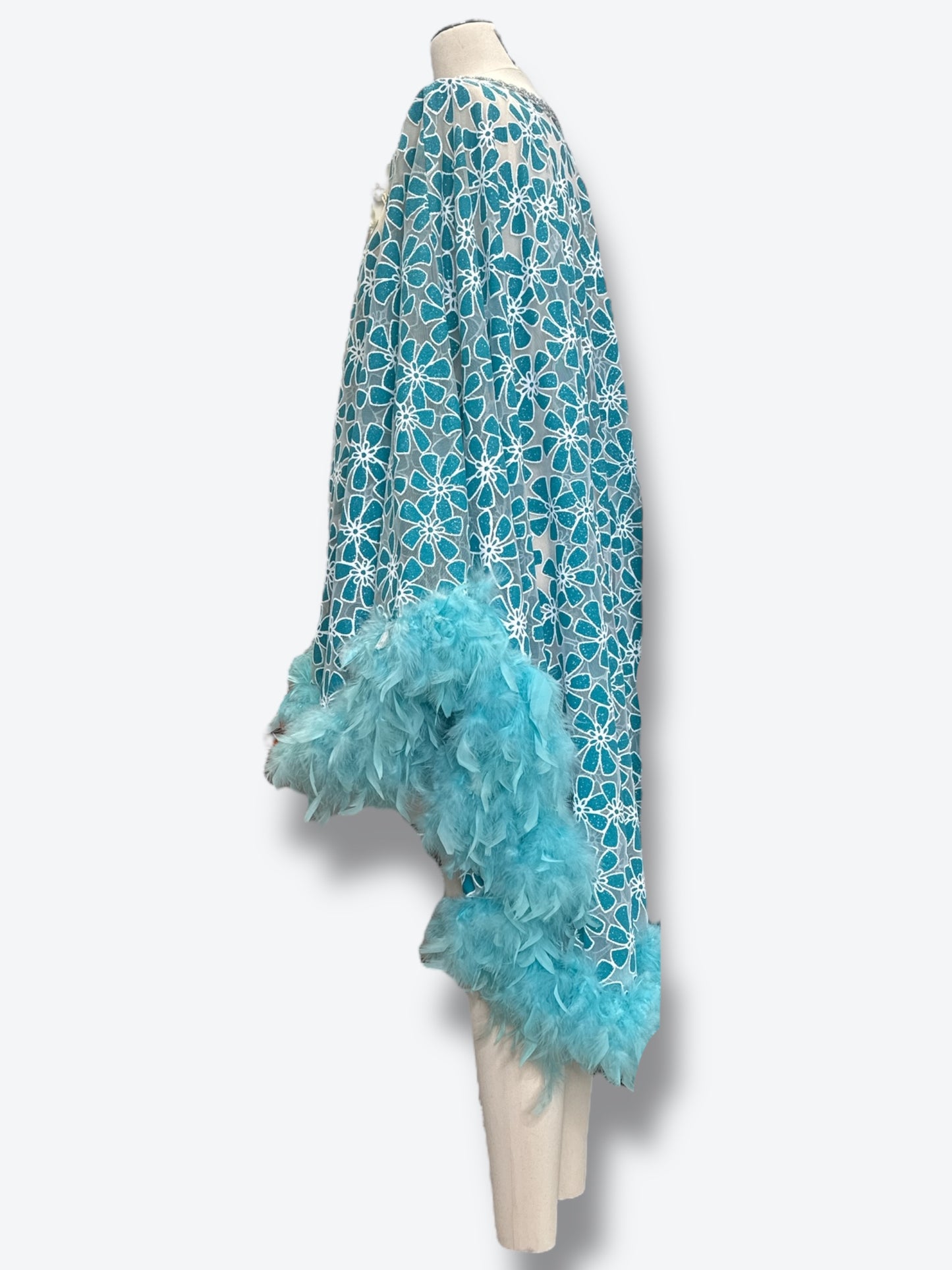 Late 1960s–Early 1970s Mod Glam Feather-Trim Evening Cape