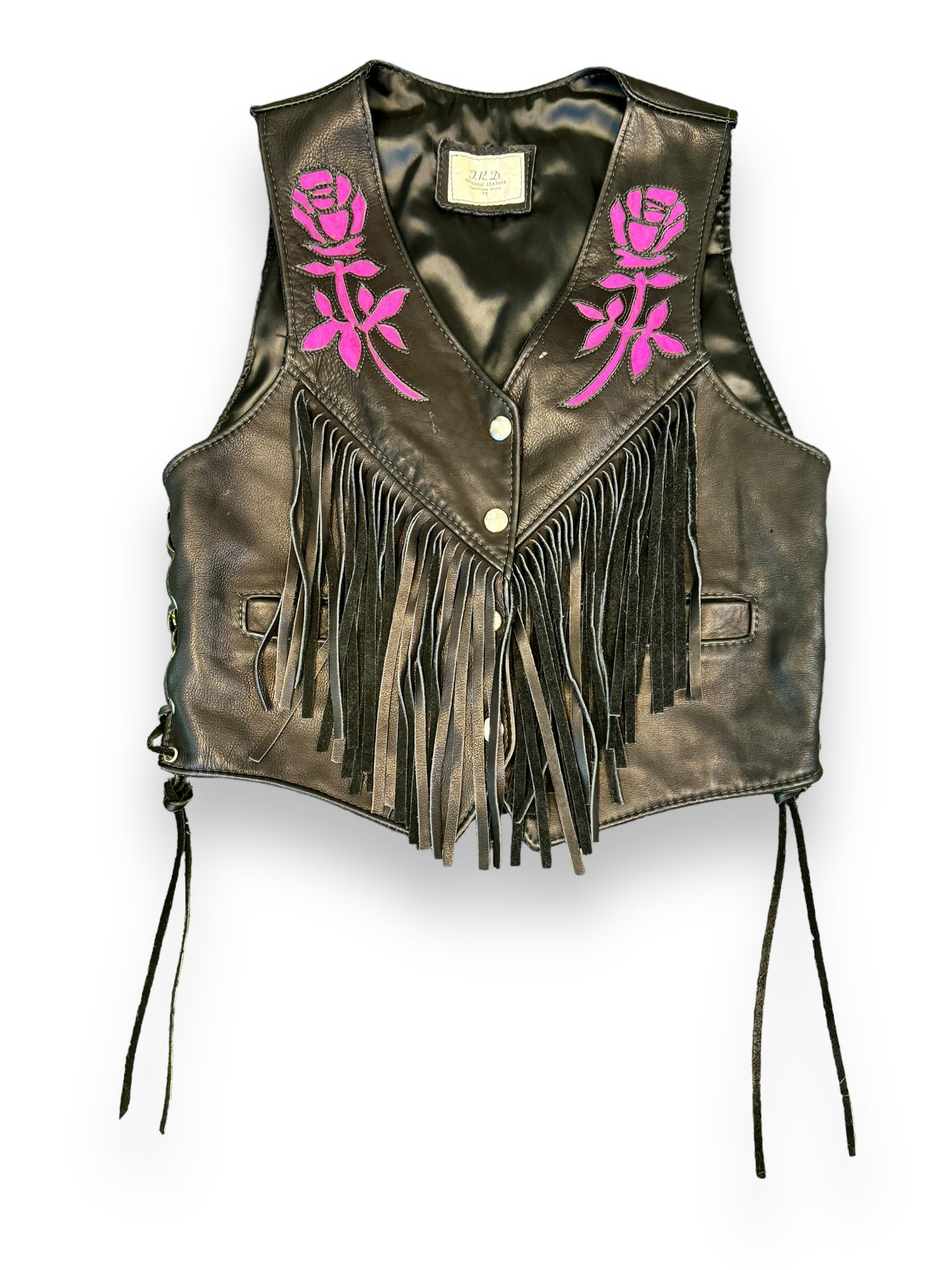 Vintage J.R.D. Leather Fringe and Rose Vest