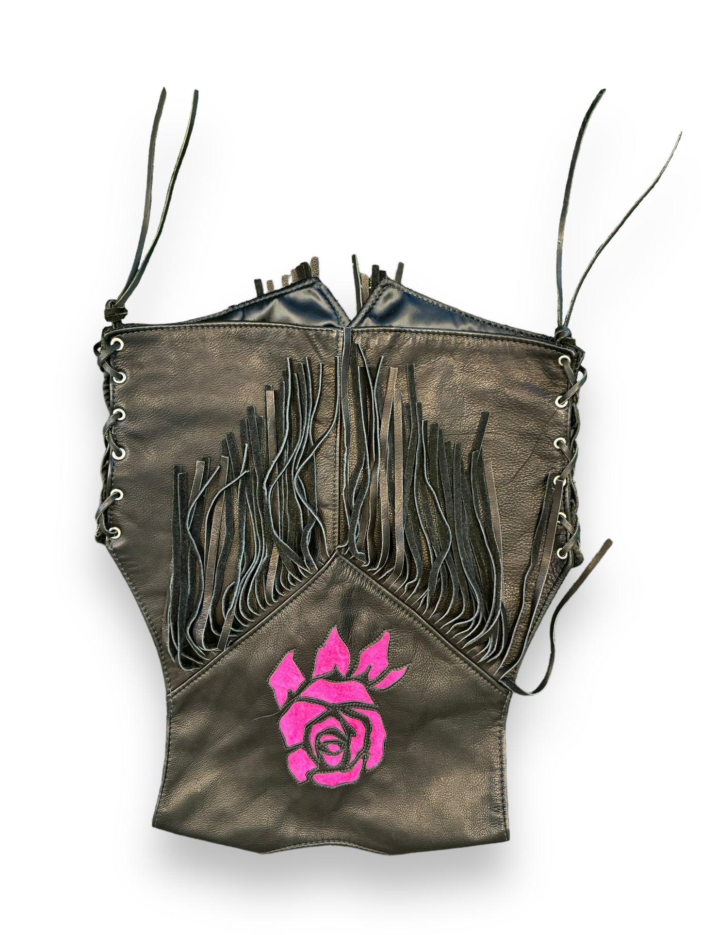 Vintage J.R.D. Leather Fringe and Rose Vest