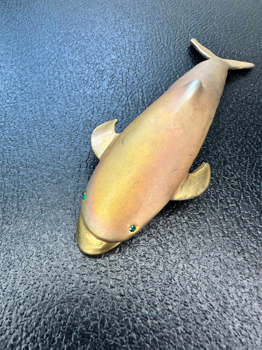 Vintage Gold Green Eyed Dolphin Pin