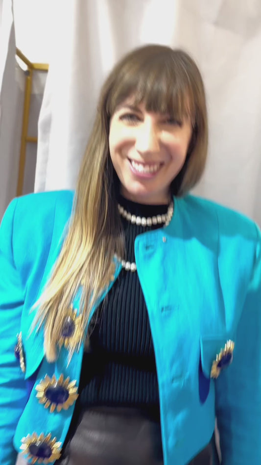 1990s Reem Khan Electric Blue Blazer