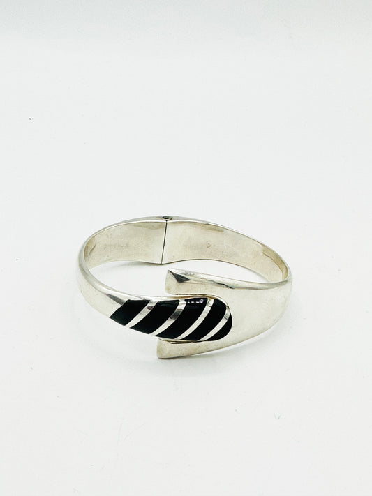 1980's Mexican Sliver and Onyx Cuff Bracelet